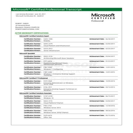 Microsoft Certified Professional Transcript | PDF