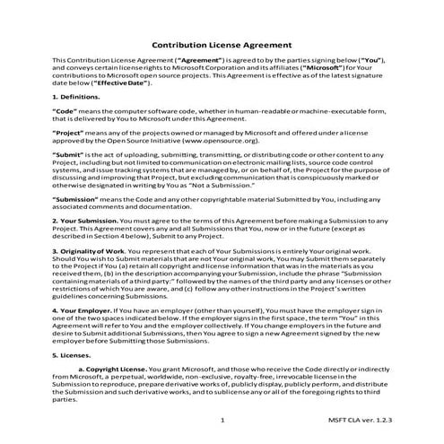 Microsoft contribution license agreement
