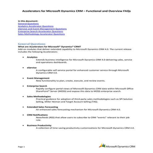 Microsoft Dynamics CRM -  Accelerators For Microsoft Dynamics CRM Functional ...