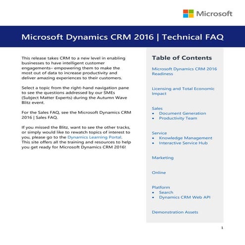 Microsoft Dynamics #CRM 2016 Technical Blitz FAQ