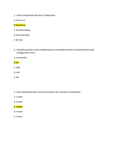 contoh ujian Microsoft excel 2007