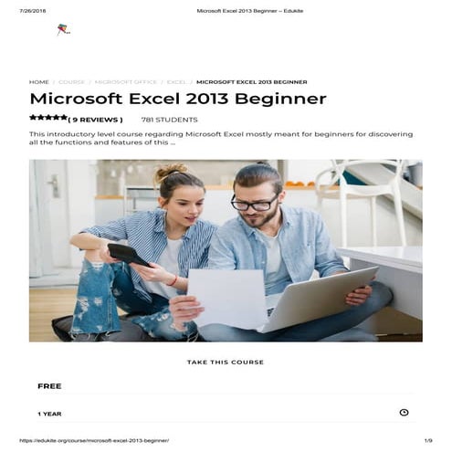 Microsoft Excel 2013 Beginner – Edu Kite | PDF