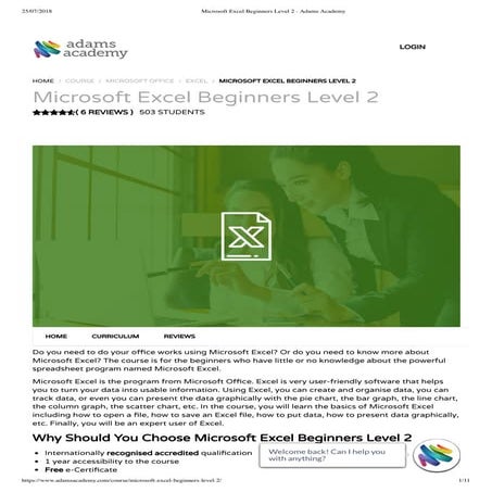 Microsoft Excel Beginners Level 2 - Adams Academy