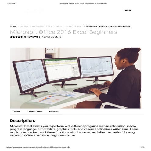 Microsoft Office 2016 Excel Beginners - Course Gate | PDF