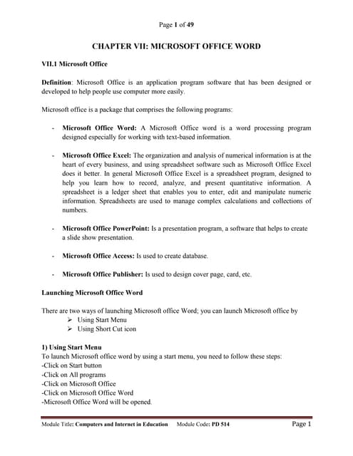 Beginners Microsoft Office Word 2007 Lesson 1 | PPTX