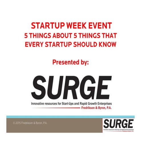 Fredlaw SURGE - 5 things about 5 things that every startup should know