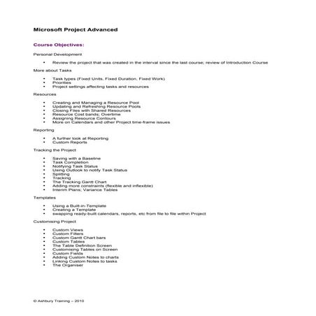 Microsoft project advanced