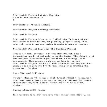 Microsoft® Project Painting Exercise CPMGT303 Version 111