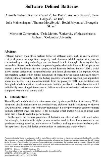 Software Defined Batteries - Synopsis of Microsoft Researchers Project