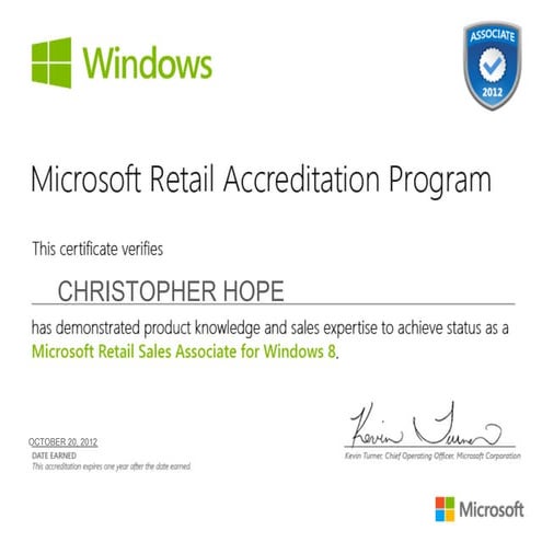 'Microsoft retail sales associate   windows 8