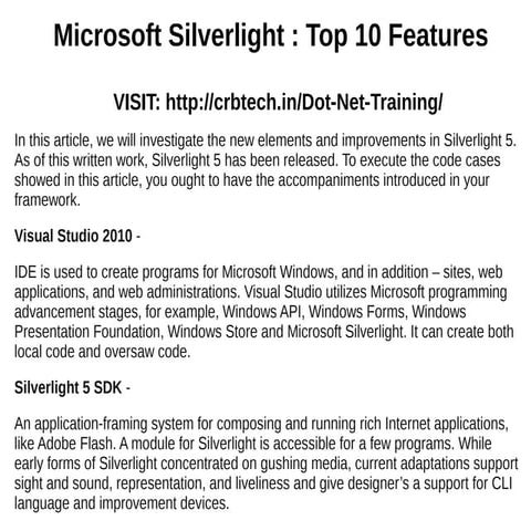 Microsoft silverlight : top 10 features 