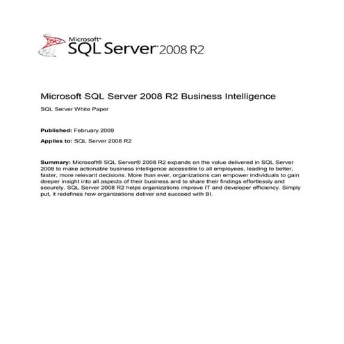 Microsoft sql server 2008 r2 business intelligence | PDF