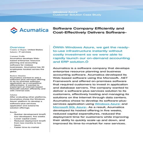 Microsoft Windows Azure - Acumatica an IT Services Company Delivers Software ...
