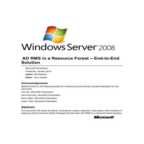 Microsoft Windows Server 2008 R2 - AD RMS In A Resource Forest End to ...