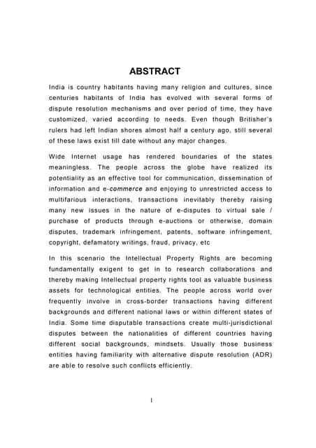 ADR mechanism in ipr conflicts - an emerging trend  abstract-