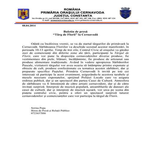 Târg de Florii, la Cernavodă