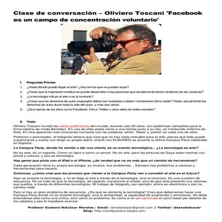 Clase de conversación - Oliviero Toscani: facebook es un campo de concentración voluntario