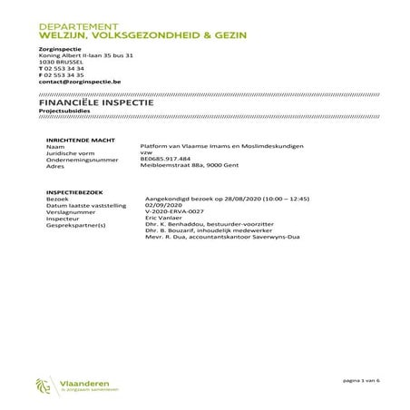 Verslag vzw Platform van Vlaamse Imams en Moslimdeskundigen