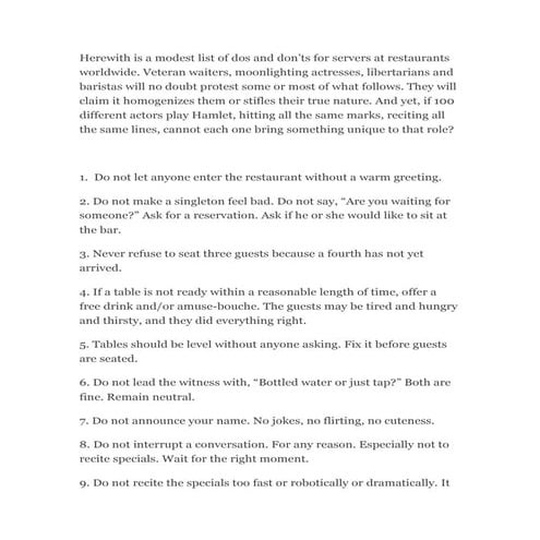 List of dos and don’ts for servers at restaurants worldwide - Miguel Guedes d...