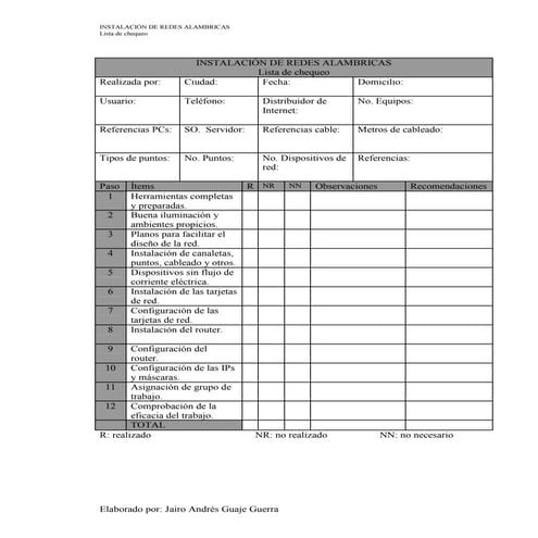 Lista De Chequeo para Instalaciones de redes