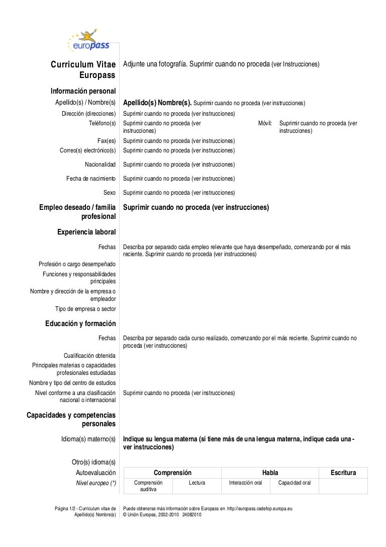 modelo europass cv template es es cv europeo template