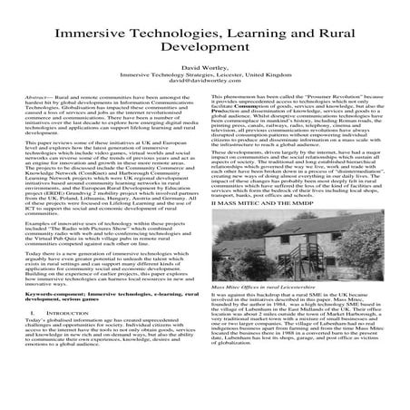 Immersive Technologies, Learning and Rural Development