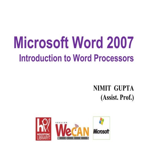 Microsoft Word 2007 Introduction to Word Processors.ppt