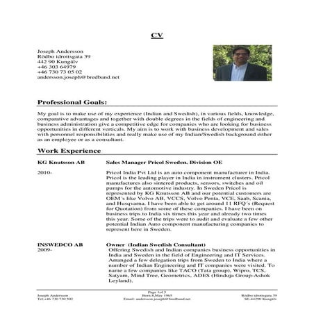 Cv Joseph Andersson English Version | DOC