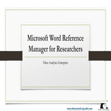 Microsoft Word Reference Manager for Researchers Part I