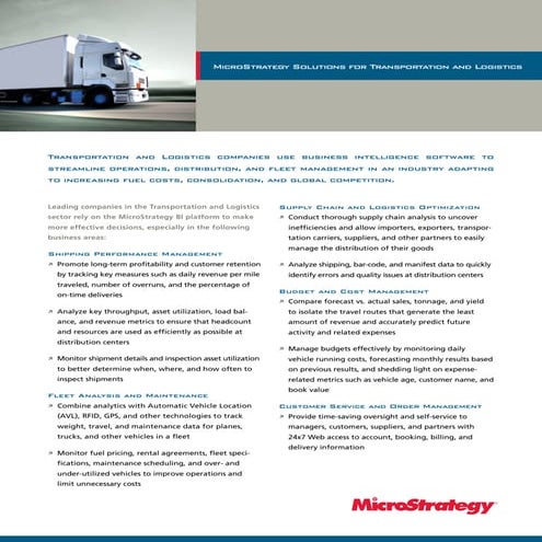 Micro strategyindustrysolutionstransportationlogistics
