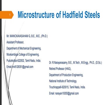 Microstructure of Hadfield Steels (Robert Hadﬁeld)