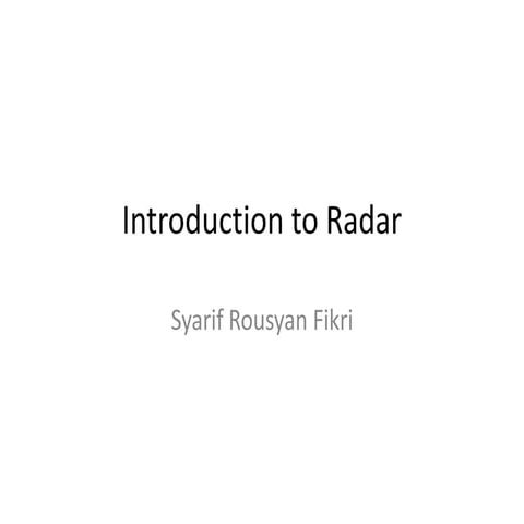 Introduction to Radar (10-Minutes-Microteaching ) | PPTX