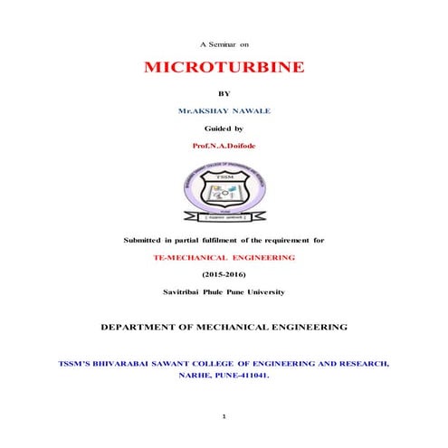 Microturbine Seminar Report