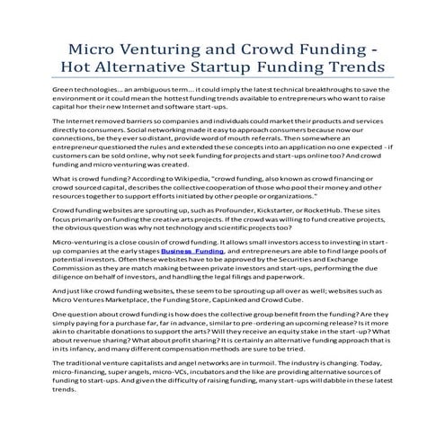 Micro venturing and crowd funding