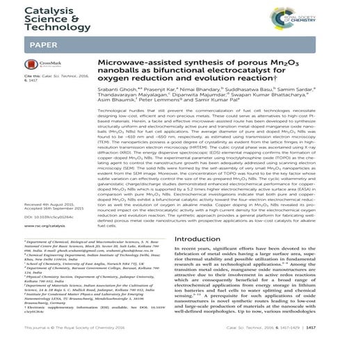 Microwave assisted synthesis of porous mn 2 o 3 nanoballs as bifunctional ele...