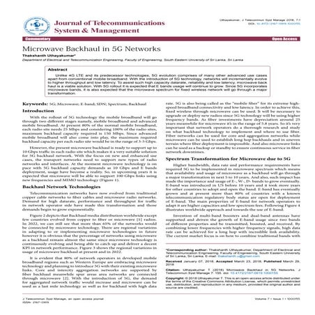 Microwave backhaul in 5 g networks