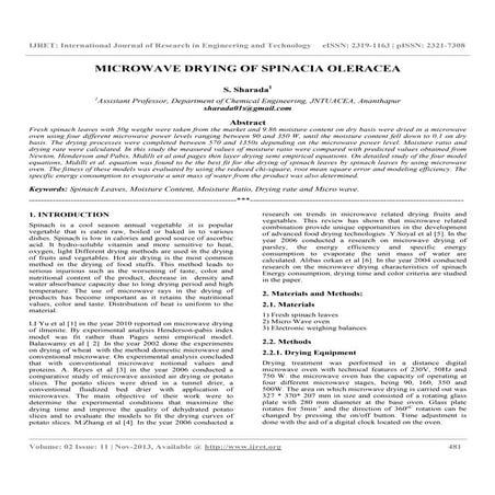 Microwave drying of spinacia oleracea