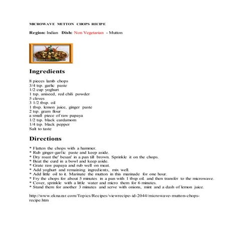 Microwave mutton chops recipe