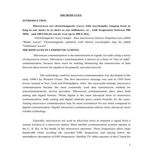 Introduction to  Microwaves,Satellite commn,Radar systemsMicrowaves