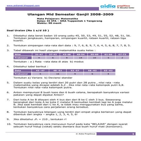 Mid Mat Smt1 SMA2 Yuppentek 2008
