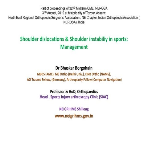 Management of Shoulder dislocations and shoulder instability in sports 