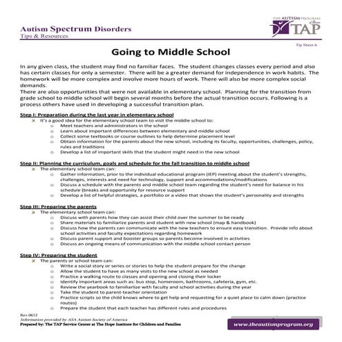 TAP Tip Sheet - Transitioning from Preschool to Kindergarten | PDF