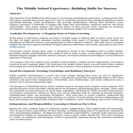 The Middle School Experience: Building Skills for Success
