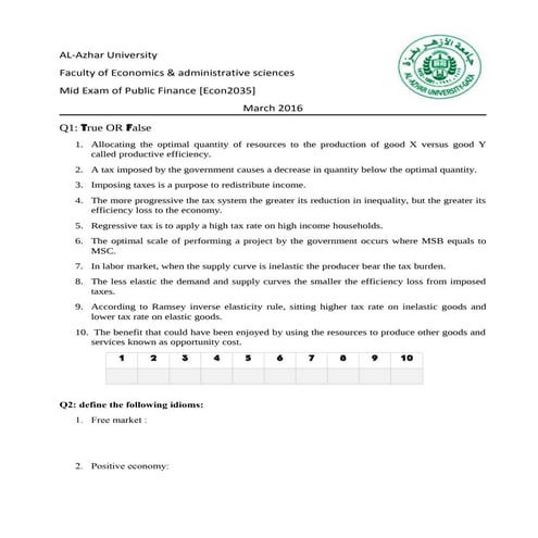 Public Finance Mid exam