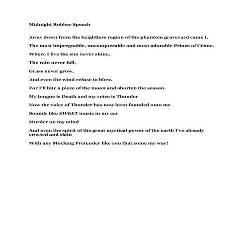 Midnight robber speech