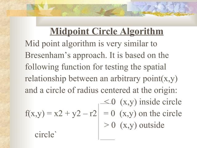 Midpoint circle algo