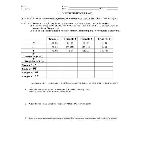 Midsegment theorem lab
