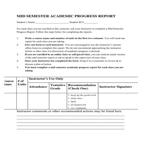 Mid semester academic progress report