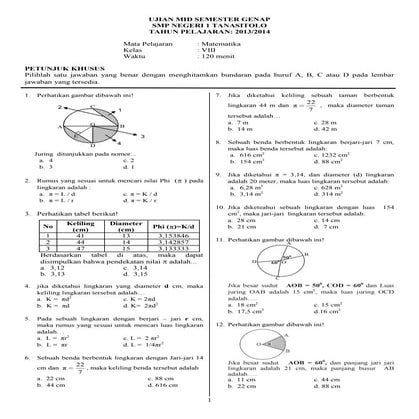 Mid semester genap kelas 8 smp tahun2013/ 2014