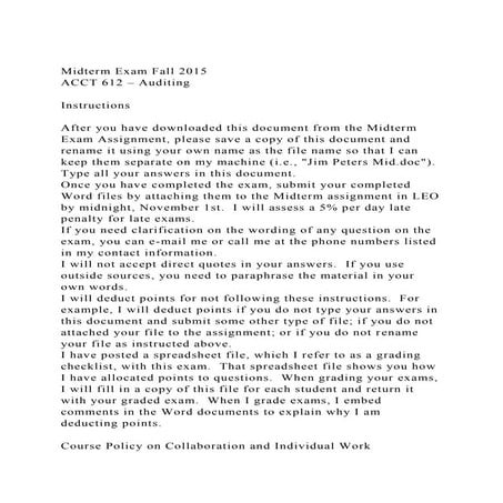 Midterm Exam Fall 2015ACCT 612 – AuditingInstructionsAft.docx
